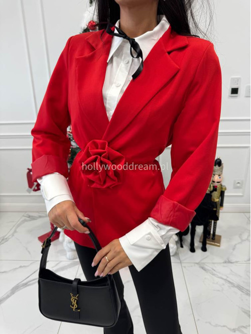 Czerwona marynarka z paskiem z różą Geneva 17 - photo #1