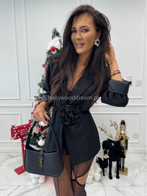 Czarna marynarka z paskiem z różą Geneva 17 - photo #5