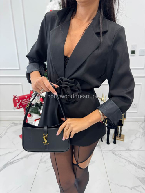 Czarna marynarka z paskiem z różą Geneva 17 - photo #7