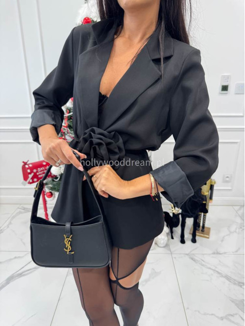 Czarna marynarka z paskiem z różą Geneva 17 - photo #9