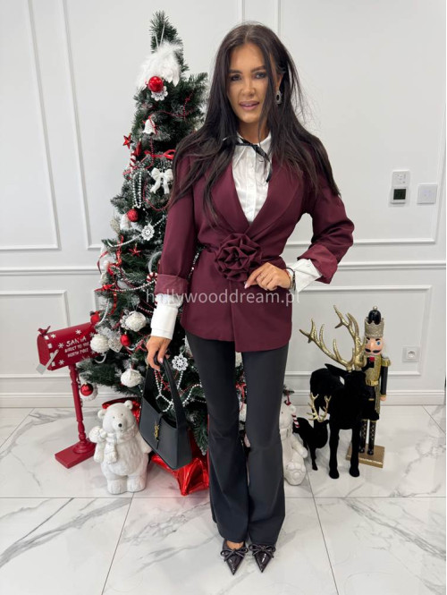 Bordowa marynarka z paskiem z różą Geneva 17 - photo #3