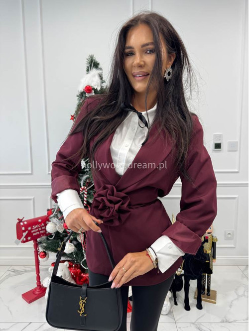 Bordowa marynarka z paskiem z różą Geneva 17 - photo #5