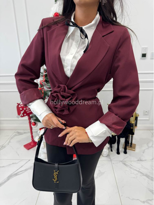 Bordowa marynarka z paskiem z różą Geneva 17 - photo #7