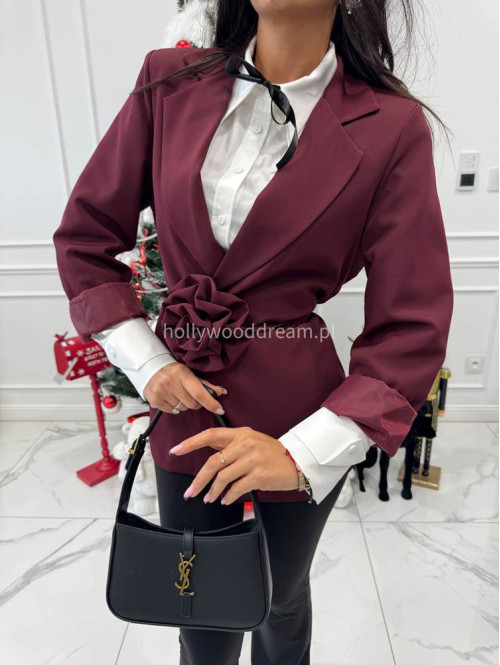 Bordowa marynarka z paskiem z różą Geneva 17 - photo #8