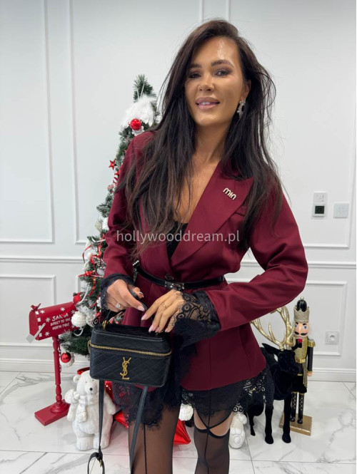 Bordowa marynarka z koronkowymi wstawkami i broszką DAKOTA 17 - photo #6