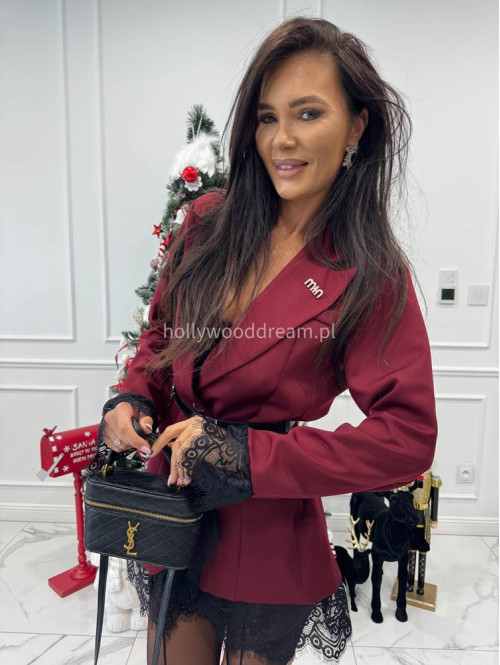 Bordowa marynarka z koronkowymi wstawkami i broszką DAKOTA 17 - photo #7