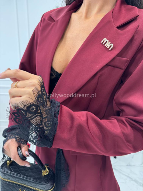 Bordowa marynarka z koronkowymi wstawkami i broszką DAKOTA 17 - photo #11