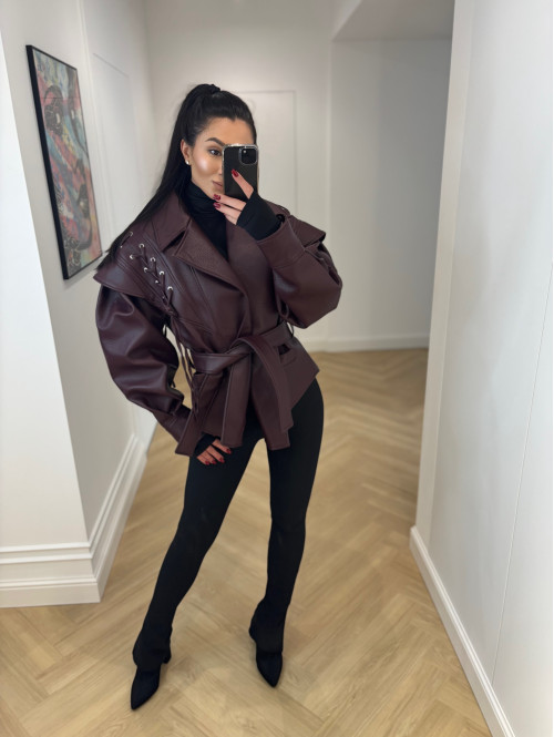 Kurtka skóra węża z wiązaniami bordowa ELKA 25 - photo #44