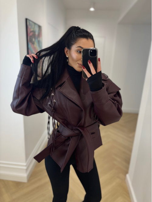 Kurtka skóra węża z wiązaniami bordowa ELKA 25 - photo #45