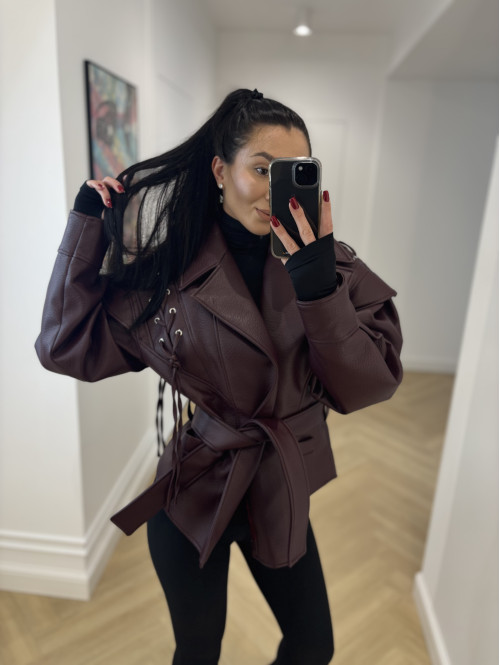 Kurtka skóra węża z wiązaniami bordowa ELKA 25 - photo #46