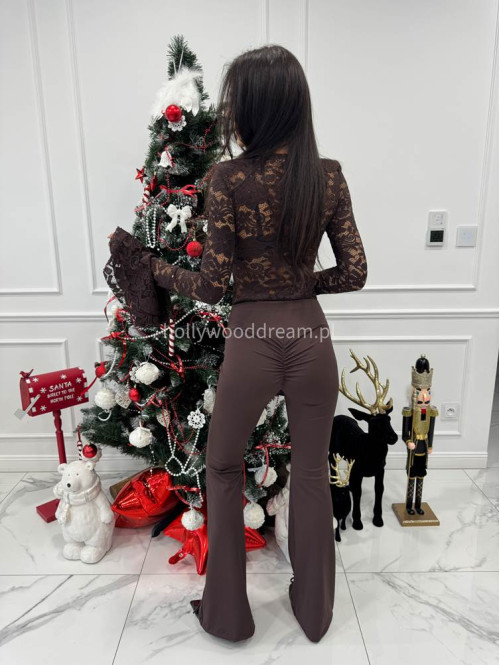 Brązowe body koronkowe z rękawem dzwonek Silva 173 - photo #10