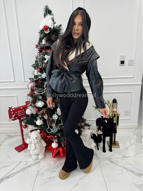 Czarny komplet sweterkowy bluzka z kapturem + spodnie Berton 173 - photo #13