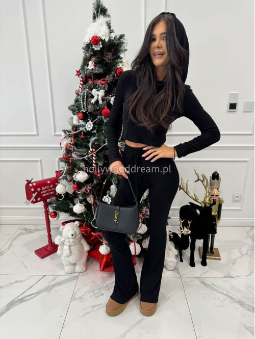 Czarny komplet sweterkowy bluzka z kapturem + spodnie Berton 173 - photo #9