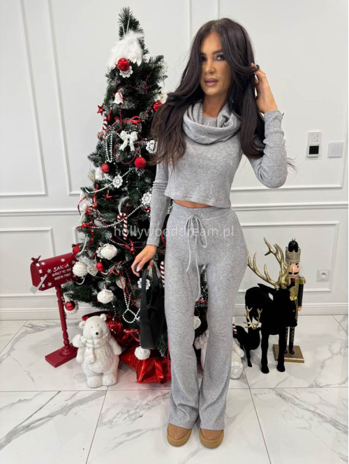 Szary komplet sweterkowy bluzka z kapturem + spodnie Berton 173 - photo #5