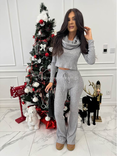 Szary komplet sweterkowy bluzka z kapturem + spodnie Berton 173 - photo #7