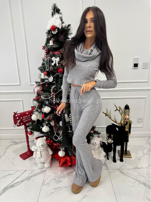 Szary komplet sweterkowy bluzka z kapturem + spodnie Berton 173 - photo #8