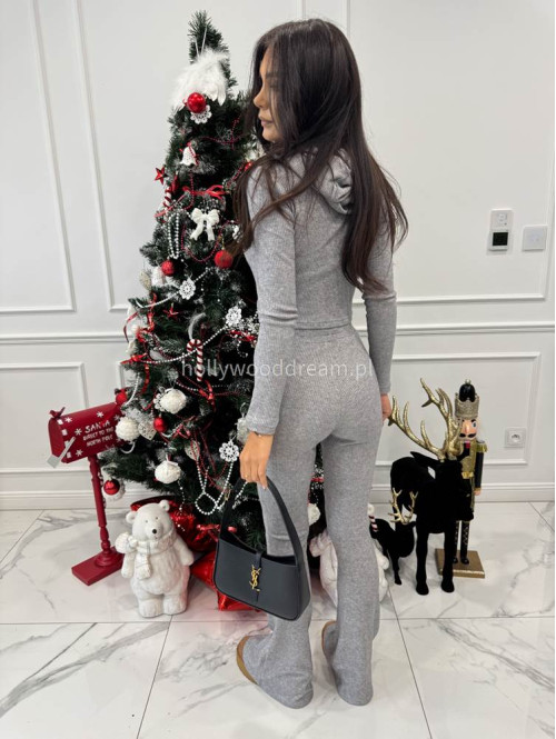 Szary komplet sweterkowy bluzka z kapturem + spodnie Berton 173 - photo #9