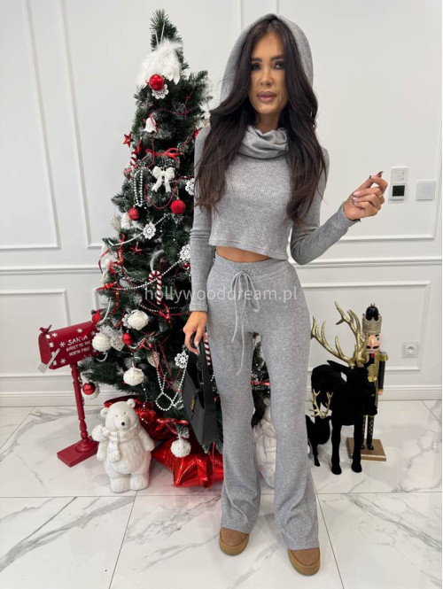 Szary komplet sweterkowy bluzka z kapturem + spodnie Berton 173 - photo #10