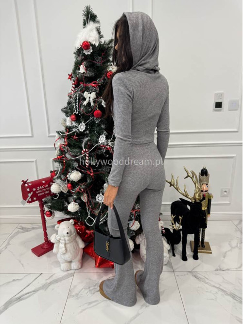 Szary komplet sweterkowy bluzka z kapturem + spodnie Berton 173 - photo #12