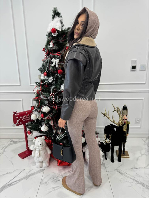 Beżowy komplet sweterkowy bluzka z kapturem + spodnie Berton 173 - photo #19