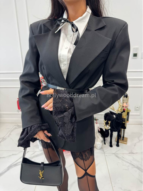 Czarna marynarka z koronkowymi czarnymi mankietami Apolonia 25 - photo #7
