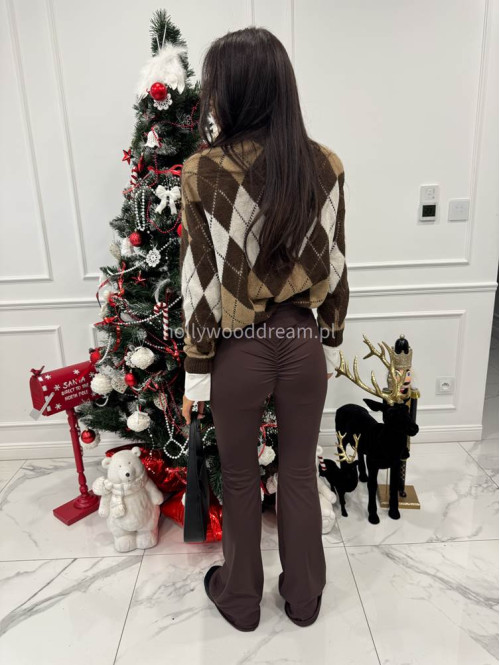 Czekoladowo-brązowo-kremowy sweter w małe romby Tay 06 - photo #4