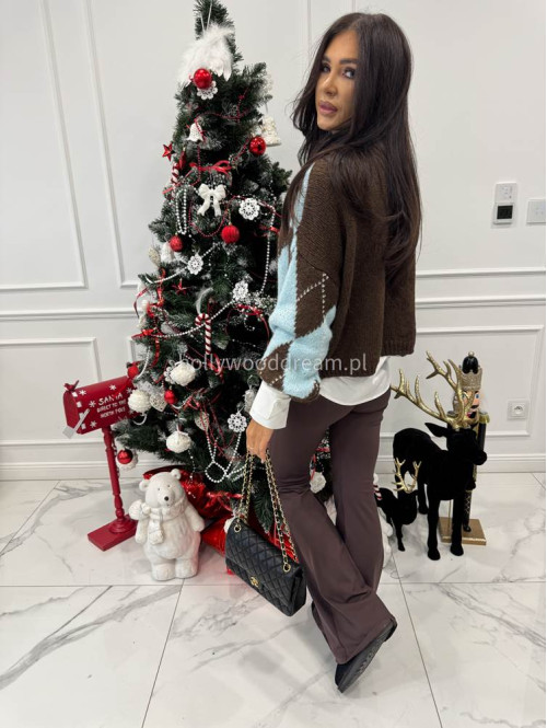 Czekoladowo błękitny sweter w małe romby FRANK 06 - photo #6