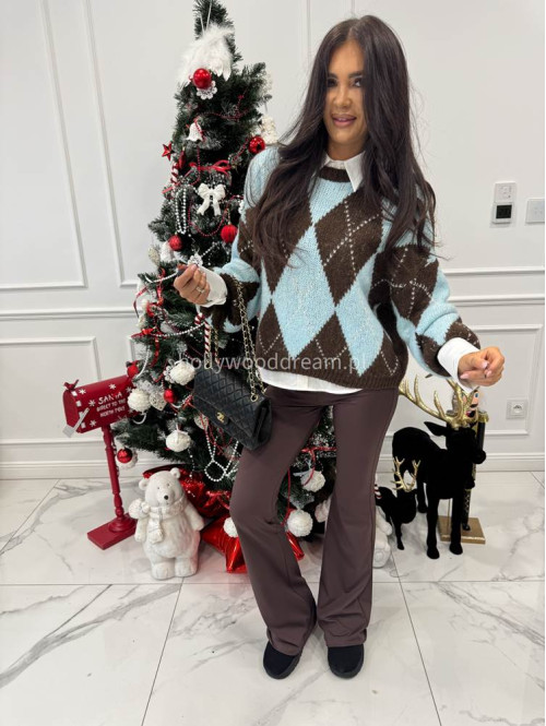 Czekoladowo błękitny sweter w małe romby FRANK 06 - photo #7