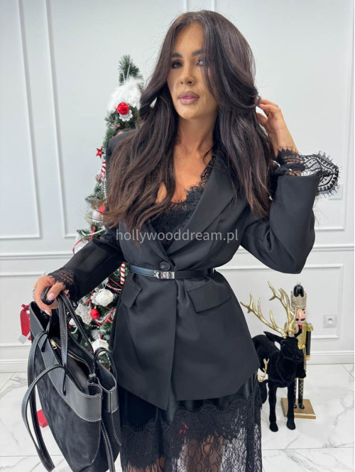 Czarna sukienka maxi welurowa wykończona koronką Vayana 06 - photo #10