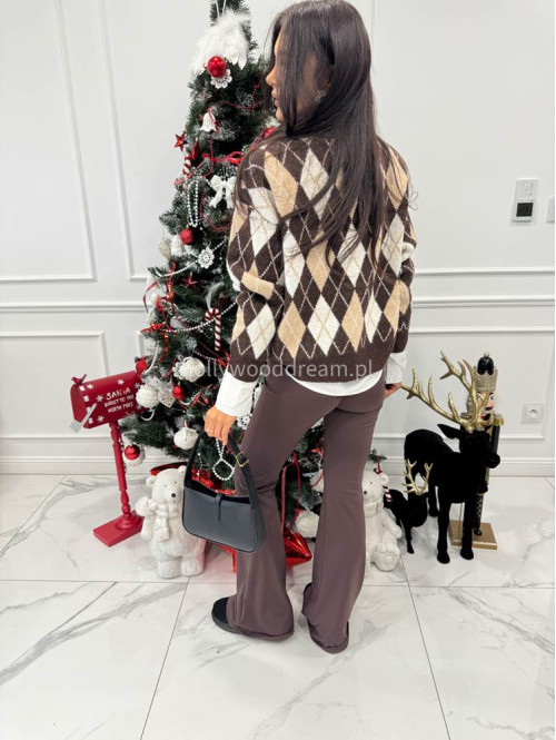 Czekoladowo beżowy sweter w drobne romby JAZZ 09 - photo #7
