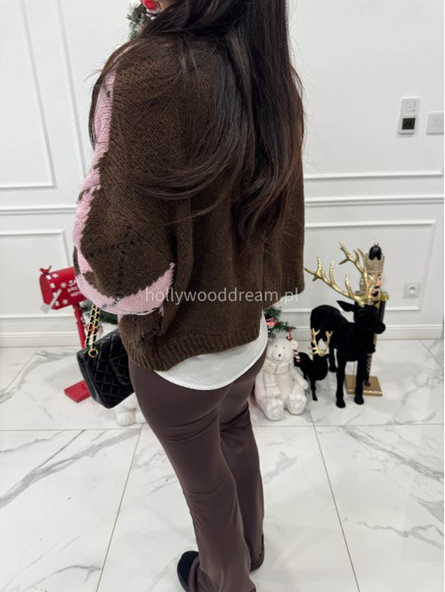 Czekoladowo różowy sweter w małe romby FRANK 06 - photo #9
