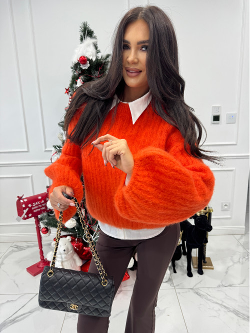 Jaskrawy pomarańcz sweter moherowy z bufiastymi rękawami SWEETHEART 24,02