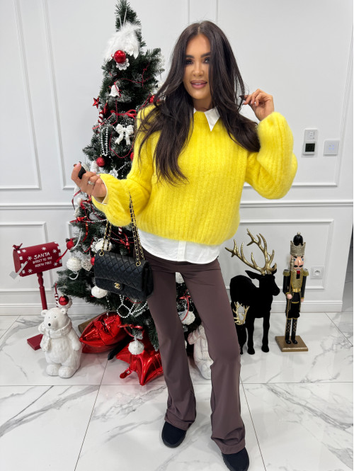 Żółty sweter moherowy z bufiastymi rękawami SWEETHEART 24,02