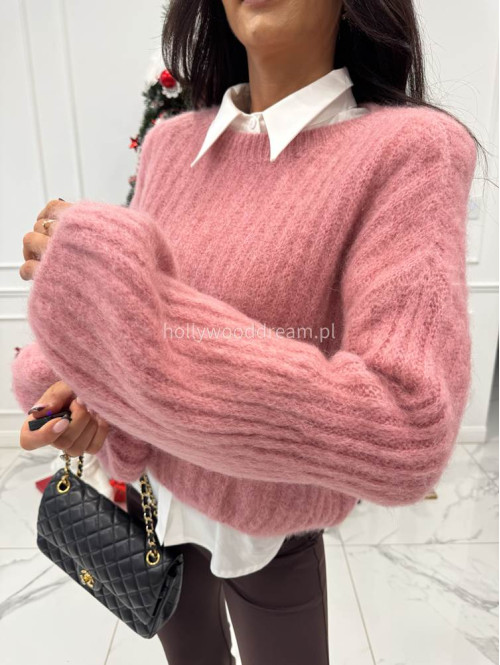 Brudny róż sweter moherowy z bufiastymi rękawami SWEETHEART 24,02 - photo #1
