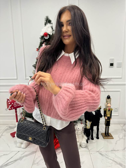 Brudny róż sweter moherowy z bufiastymi rękawami SWEETHEART 24,02 - photo #3