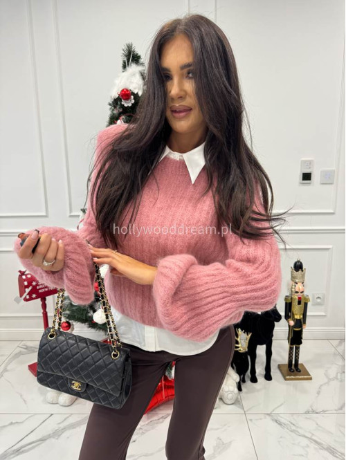 Brudny róż sweter moherowy z bufiastymi rękawami SWEETHEART 24,02 - photo #4