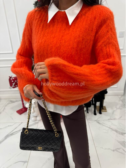 Jaskrawy pomarańcz sweter moherowy z bufiastymi rękawami SWEETHEART 24,02 - photo #1