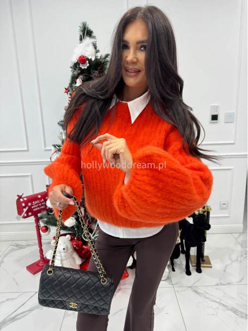 Jaskrawy pomarańcz sweter moherowy z bufiastymi rękawami SWEETHEART 24,02 - photo #4