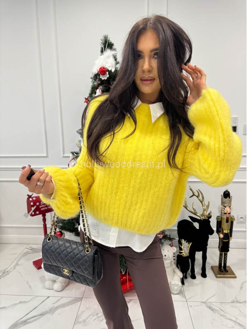 Żółty sweter moherowy z bufiastymi rękawami SWEETHEART 24,02 - photo #2