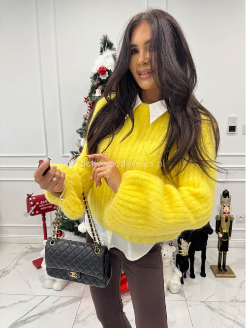 Żółty sweter moherowy z bufiastymi rękawami SWEETHEART 24,02 - photo #3