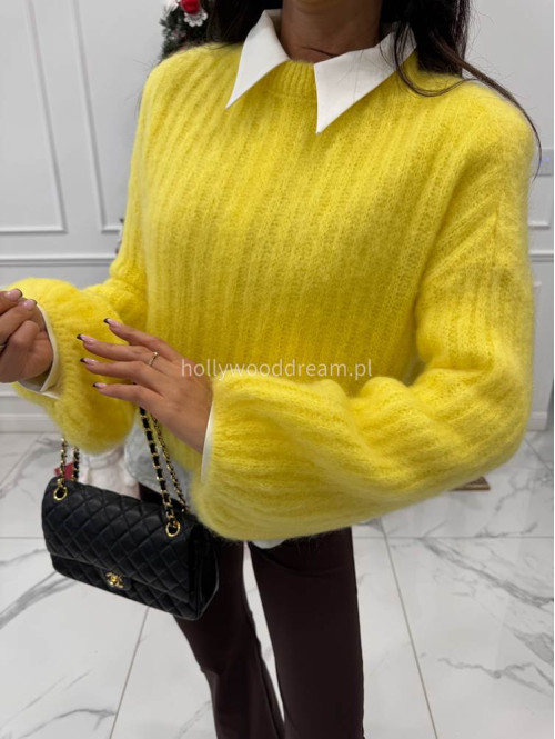 Żółty sweter moherowy z bufiastymi rękawami SWEETHEART 24,02 - photo #4