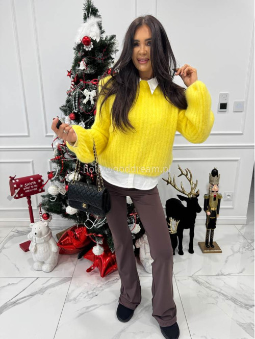 Żółty sweter moherowy z bufiastymi rękawami SWEETHEART 24,02 - photo #7