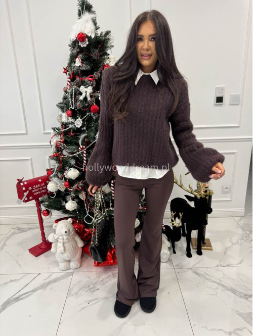 Czekoladowy sweter moherowy z bufiastymi rękawami SWEETHEART 24,02 - photo #1