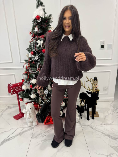 Czekoladowy sweter moherowy z bufiastymi rękawami SWEETHEART 24,02 - photo #4