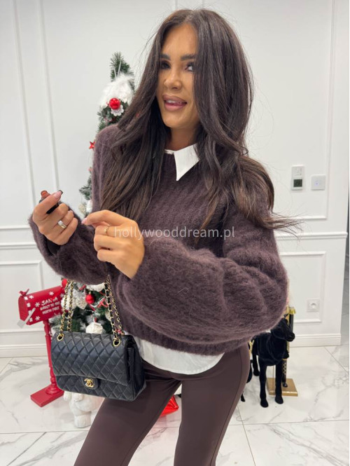 Czekoladowy sweter moherowy z bufiastymi rękawami SWEETHEART 24,02 - photo #7