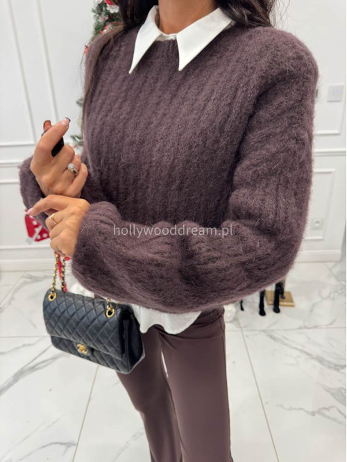 Czekoladowy sweter moherowy z bufiastymi rękawami SWEETHEART 24,02 - photo #10