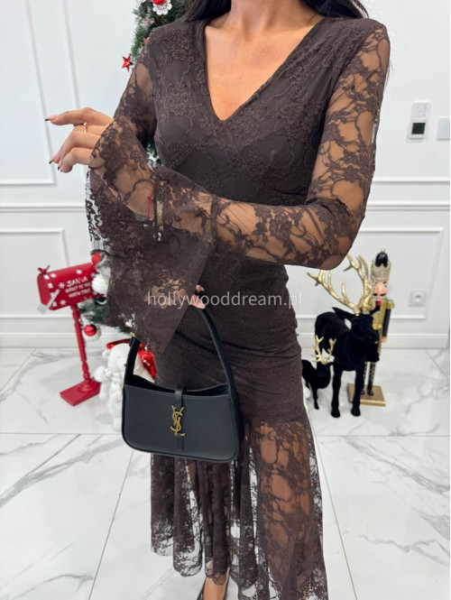 Brązowa sukienka maxi koronkowa syrenka Serena 19 - photo #4