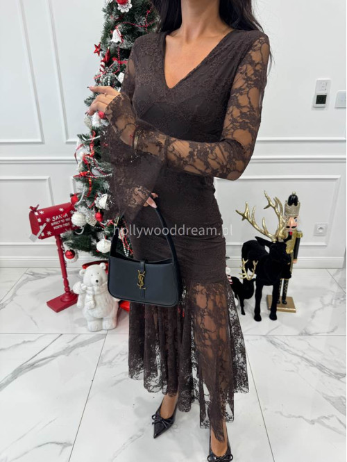 Brązowa sukienka maxi koronkowa syrenka Serena 19 - photo #6