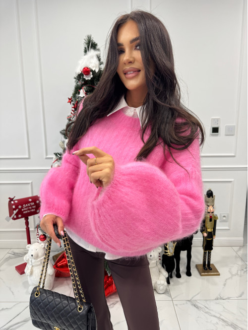 Neon róż sweter moherowy z poszerzanymi rękawami WALENCJA 02,52