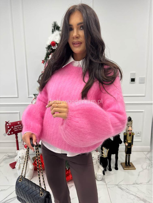 Różowy sweter moherowy z poszerzanymi rękawami WALENCJA 02 - photo #4